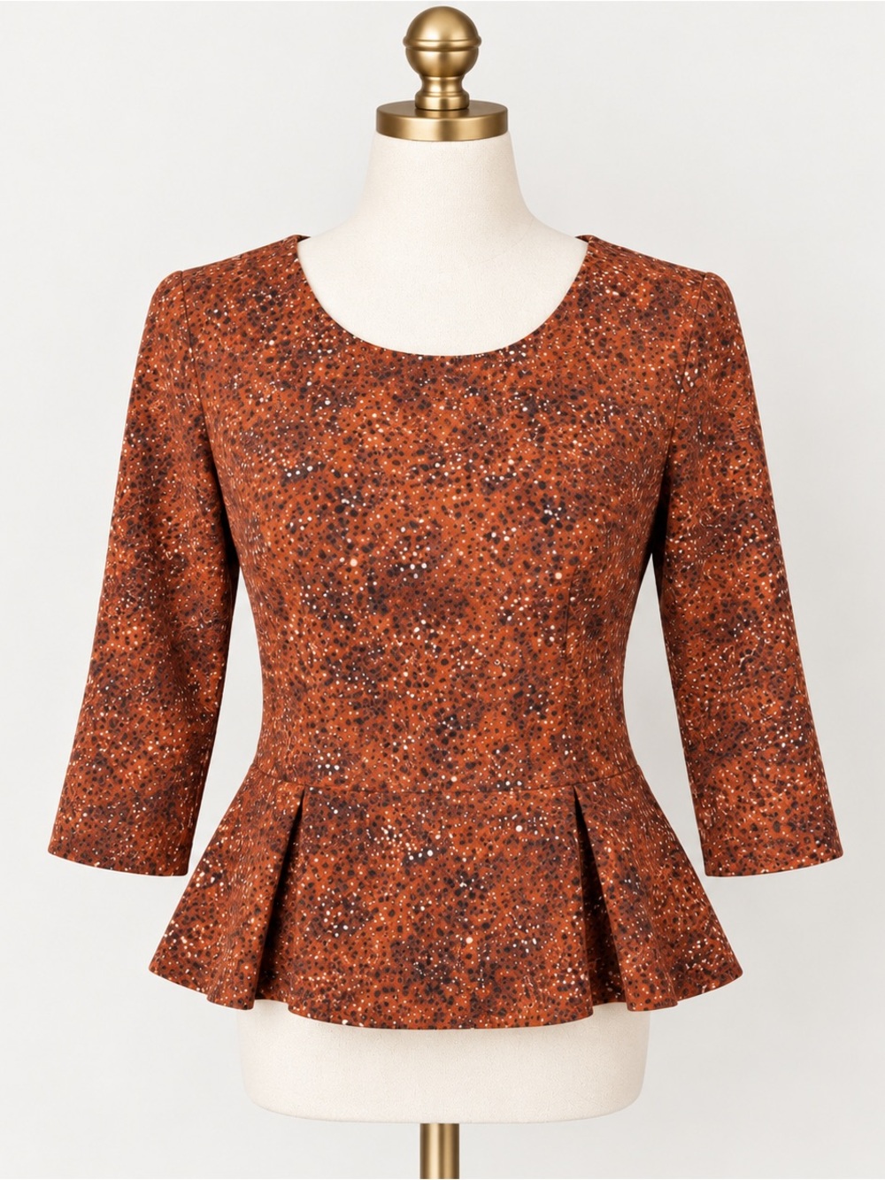Sweet Rain orange leopard crew neck boho chic bohemian blouse top M